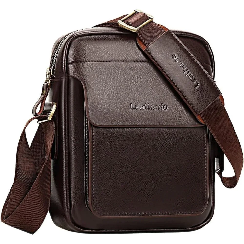 💫 Men Brown Crossbody Bag Leather Small Messenger Sling Satchel Shoulder bag